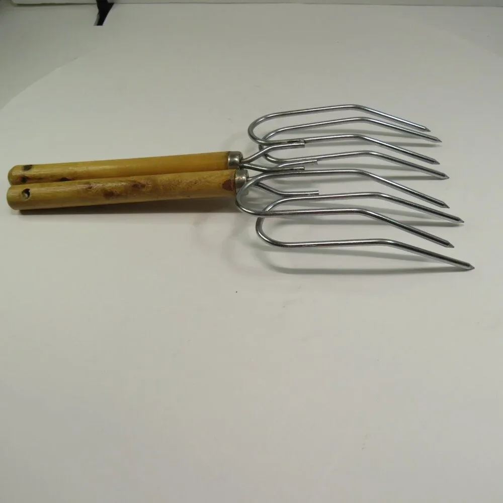 Vintage Steel Turkey Lifters / Meat Forks w Wooden Handle (set of 2)